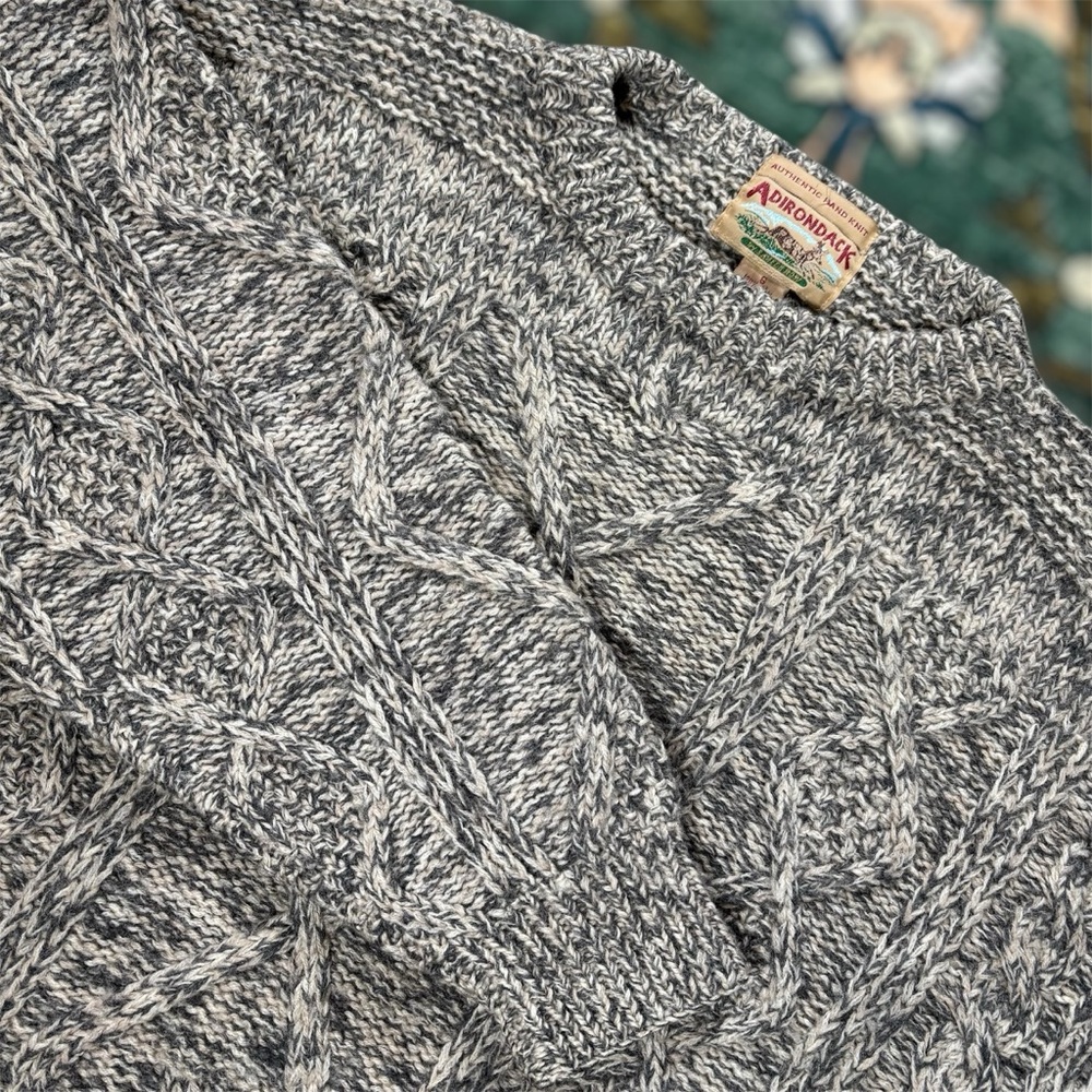 Vintage Adirondack 100% Wool Chunky Cable Knit Sweater Hand Made Beige Fisherman
